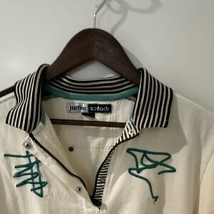 Jamie Sadock Women's L Abstract Golf Polo Shirt White Black Green Embroidery